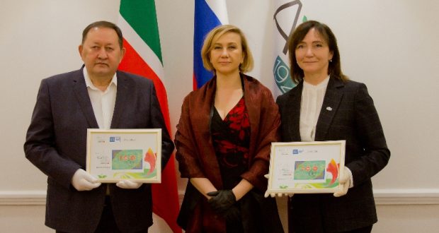 Stamp cancelling ceremony  takes place   at the Ministry of Culture of the Republic of Tatarstan to transfer memorable copies of stamps issued for the 100th anniversary of the TASSR