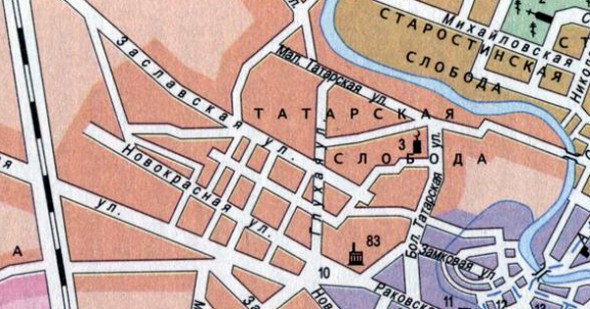 Фрагмент карты 1909 г. Цифрой 3 обозначена мечеть.