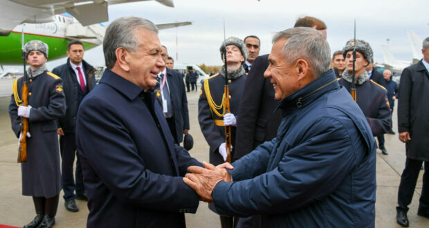 President of Uzbekistan Shavkat Mirziyoyev arrives to Kazan