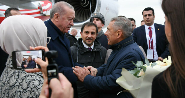 President of Turkey Recep Tayyip Erdoğan arrives to Kazan to take part in the BRICS Summit